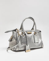 Vintage Burberry Gladstone Metallic Leather Sactchel Handbag