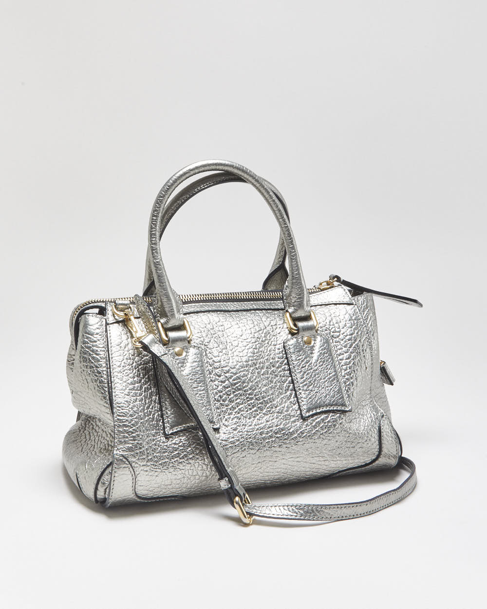 Vintage Burberry Gladstone Metallic Leather Sactchel Handbag