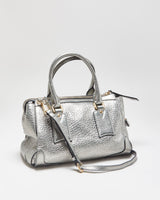 Vintage Burberry Gladstone Metallic Leather Sactchel Handbag