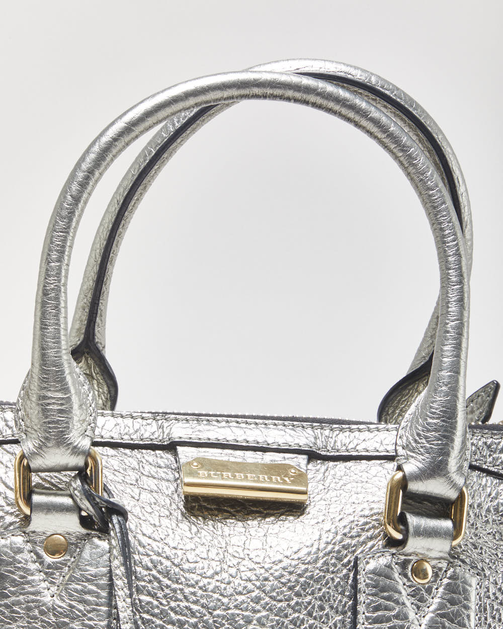 Vintage Burberry Gladstone Metallic Leather Sactchel Handbag