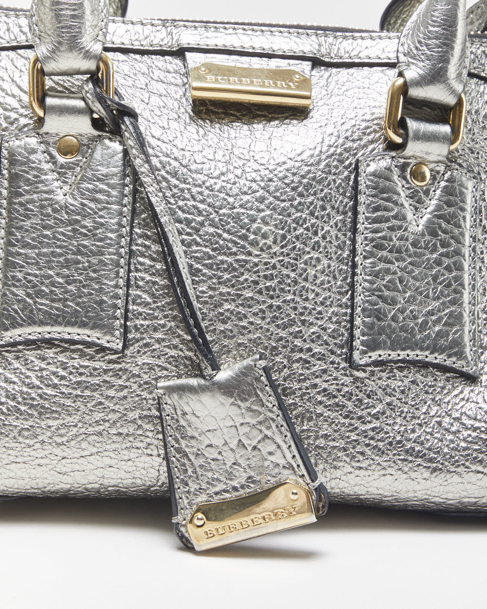 Vintage Burberry Gladstone Metallic Leather Sactchel Handbag