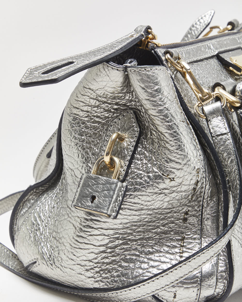 Vintage Burberry Gladstone Metallic Leather Sactchel Handbag
