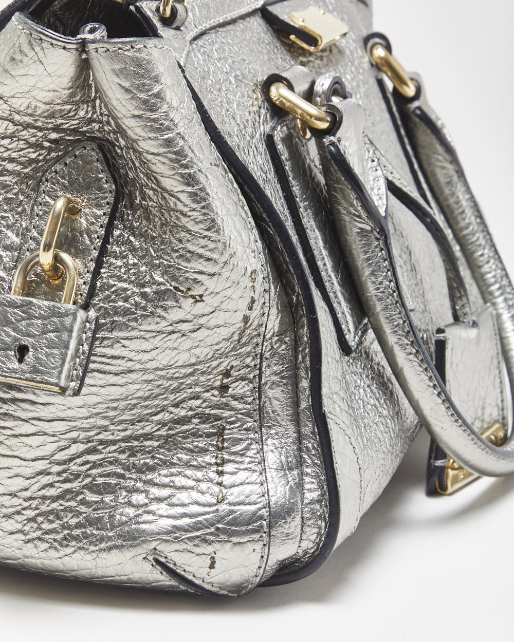 Vintage Burberry Gladstone Metallic Leather Sactchel Handbag