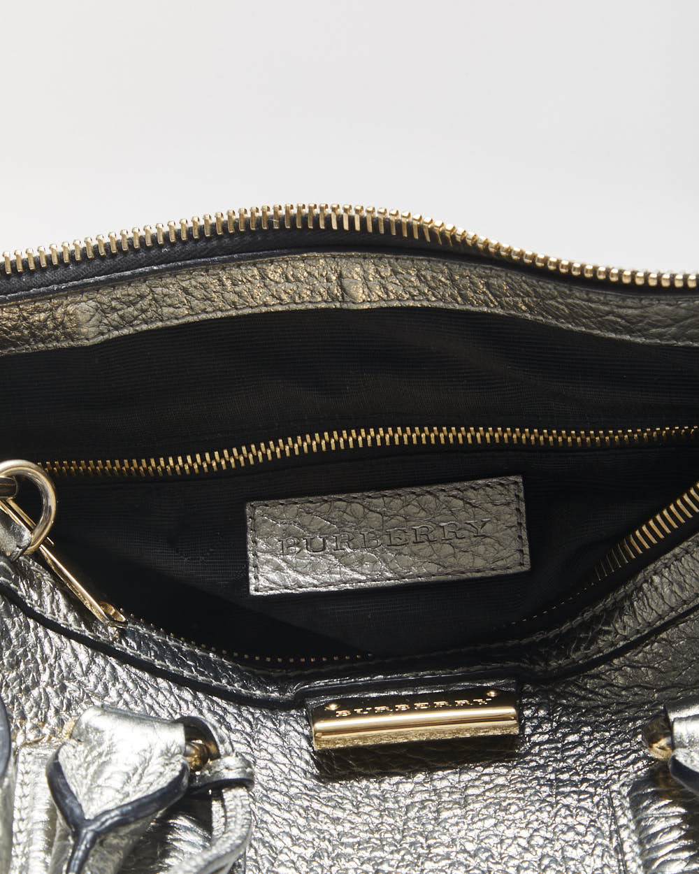 Vintage Burberry Gladstone Metallic Leather Sactchel Handbag