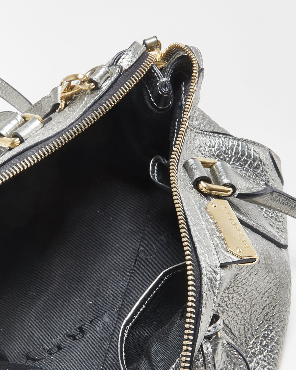 Vintage Burberry Gladstone Metallic Leather Sactchel Handbag
