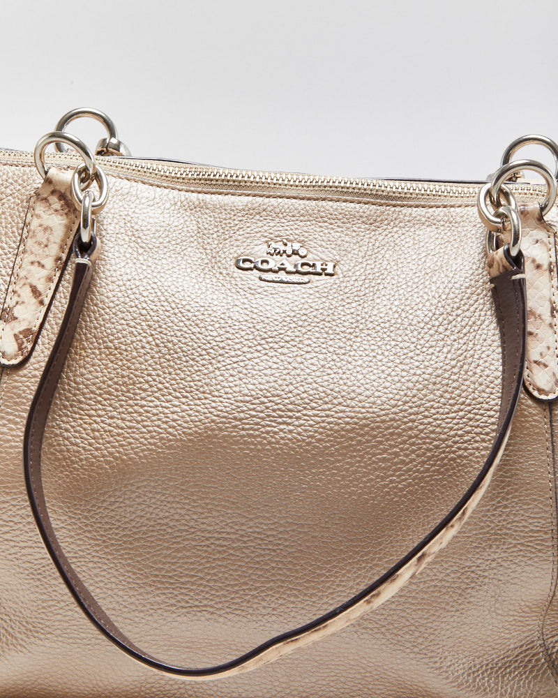 Vintage Y2K 00s Coach Ava Metallic Pebbled Leather Tote Handbag