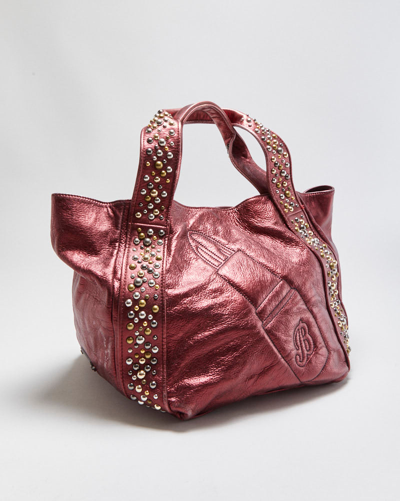 Vintage Y2K 00s Betsey Johnson Metallic Leather Lipstick Studded Handbag