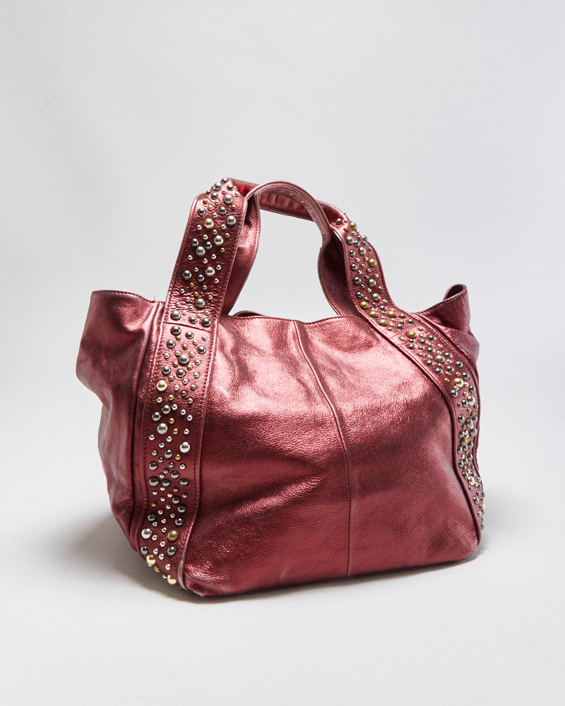 Vintage Y2K 00s Betsey Johnson Metallic Leather Lipstick Studded Handbag
