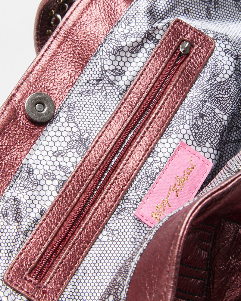 Vintage Y2K 00s Betsey Johnson Metallic Leather Lipstick Studded Handbag
