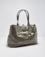 Vintage Y2K 00s Coach Signature Stripe Stitch Framed Carryall Kiss-lock Patent Leather Handbag