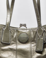 Vintage Y2K 00s Coach Signature Stripe Stitch Framed Carryall Kiss-lock Patent Leather Handbag