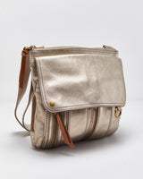 Vintage Fossil Morgan Metallic Pebbled Leather Multi Pocket Crossbody Bag