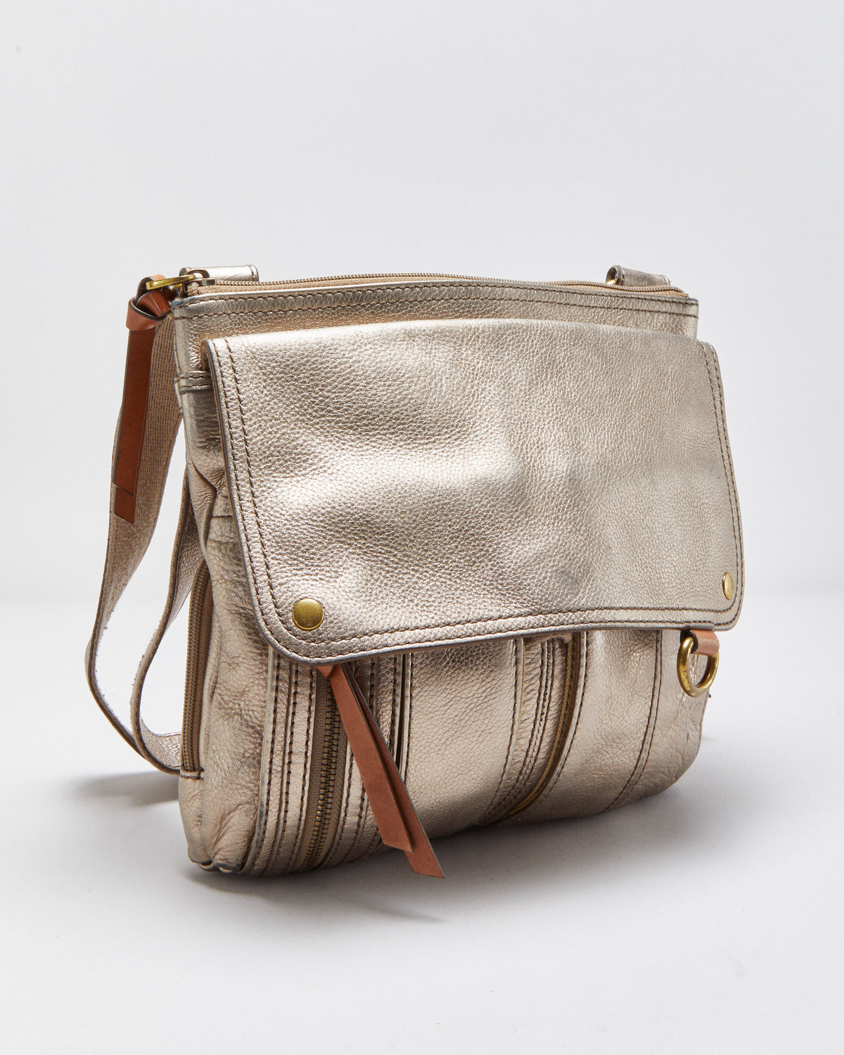 Vintage Fossil Morgan Metallic Pebbled Leather Multi Pocket Crossbody Bag