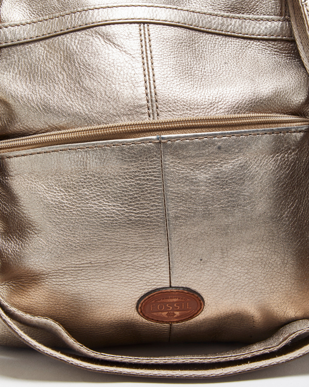 Vintage Fossil Morgan Metallic Pebbled Leather Multi Pocket Crossbody Bag
