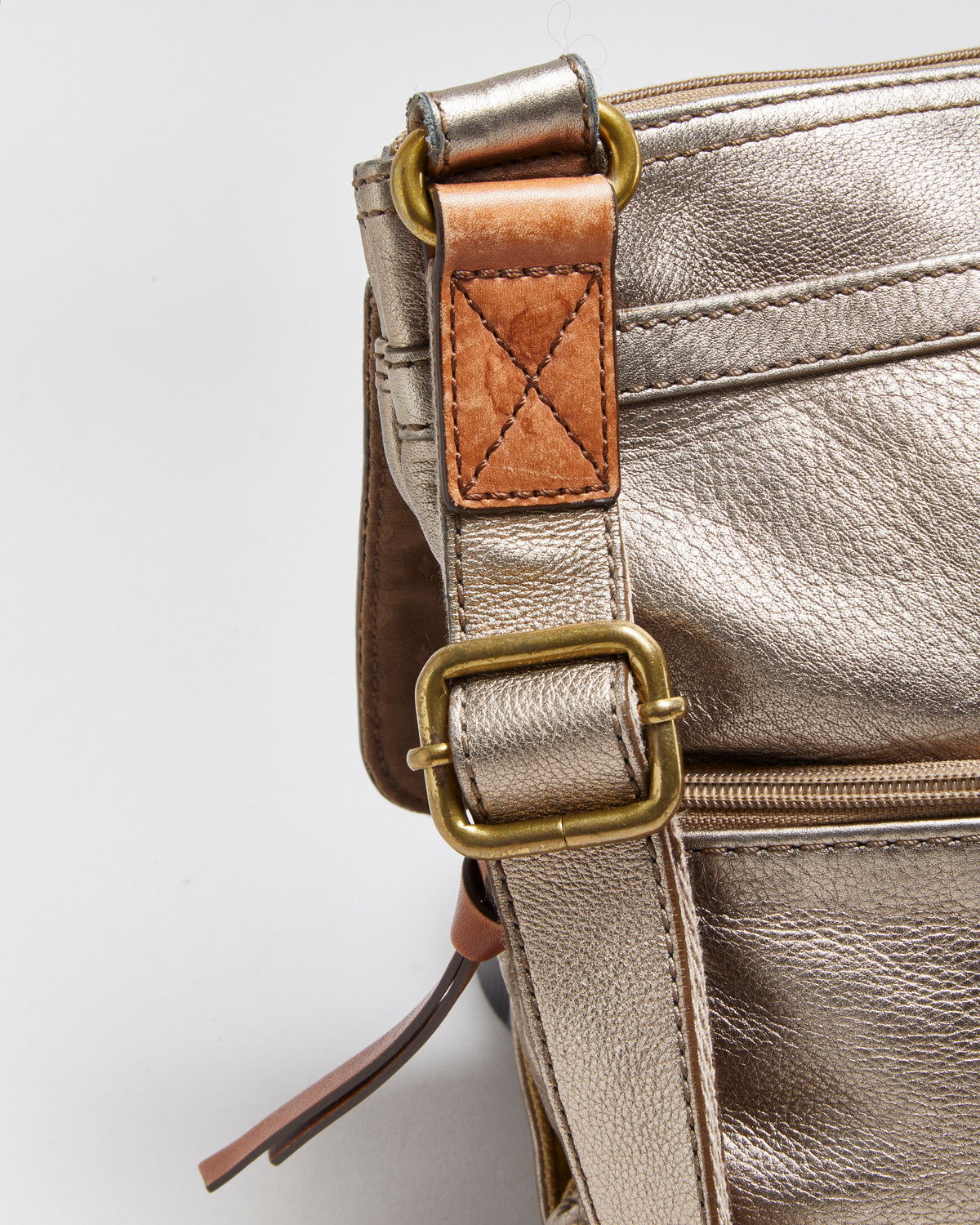 Vintage Fossil Morgan Metallic Pebbled Leather Multi Pocket Crossbody Bag