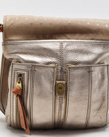 Vintage Fossil Morgan Metallic Pebbled Leather Multi Pocket Crossbody Bag