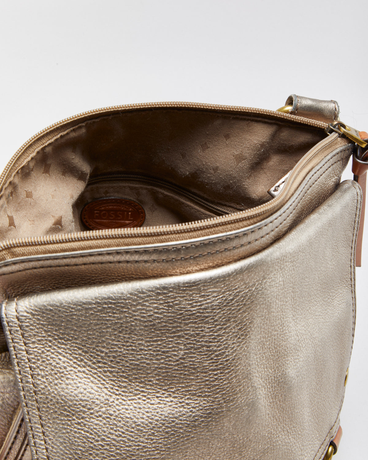 Vintage Fossil Morgan Metallic Pebbled Leather Multi Pocket Crossbody Bag