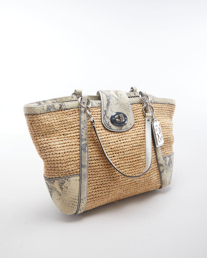 Coach Straw Buckled Bucket Bag