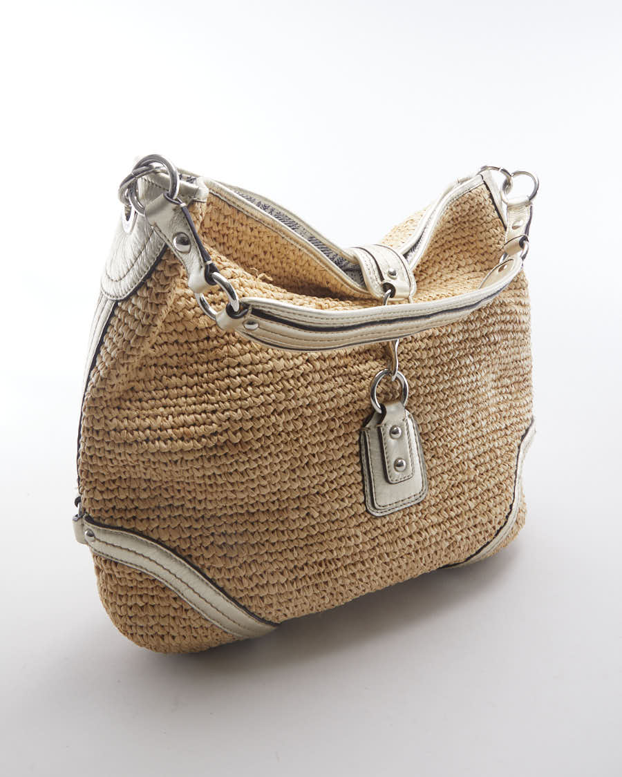 Large Coach Straw Bucket Bag With Clasp