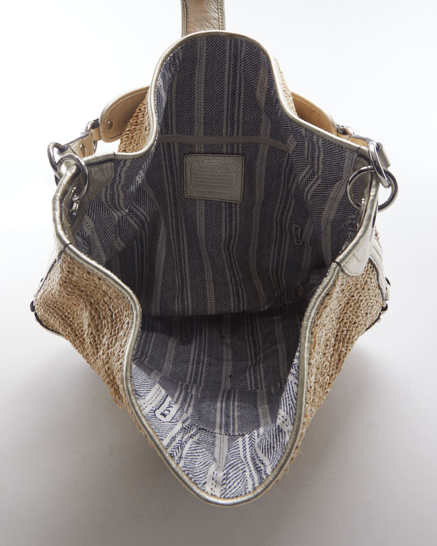 Large Coach Straw Bucket Bag With Clasp