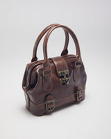 Vintage Brown Leather Clasp Handbag