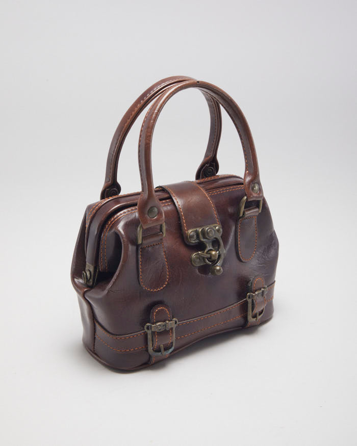 Vintage Brown Leather Clasp Handbag