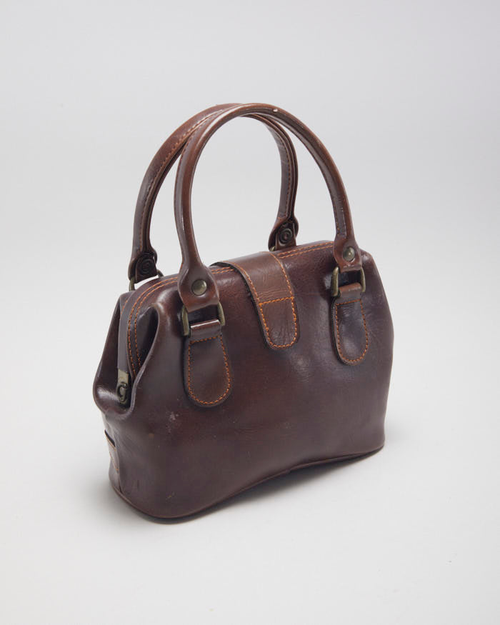 Vintage Brown Leather Clasp Handbag