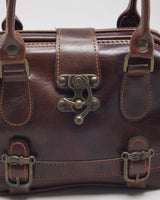 Vintage Brown Leather Clasp Handbag