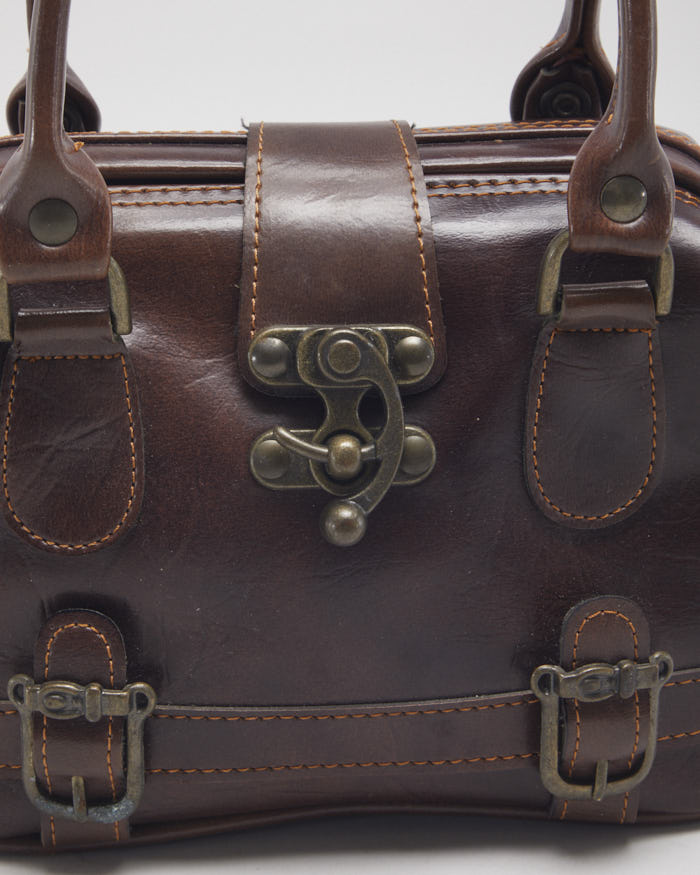 Vintage Brown Leather Clasp Handbag