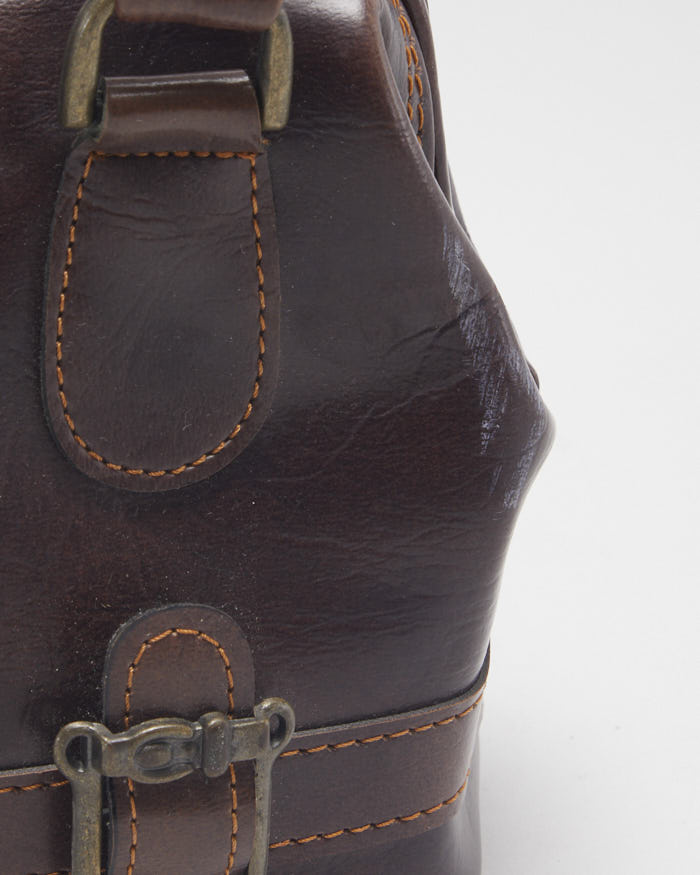 Vintage Brown Leather Clasp Handbag