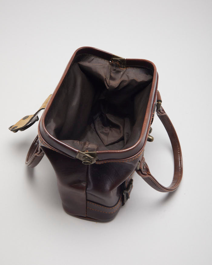 Vintage Brown Leather Clasp Handbag