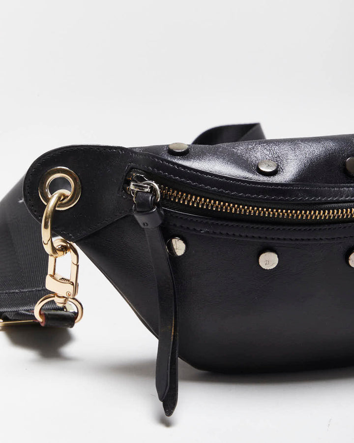 Vintage Y2K 00s Jimmy Choo Lockett Black Studded Leather Bum Bag