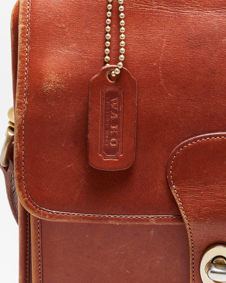 Vintage 1980s Wako Leather Messenger Satchel Crossbody Bag