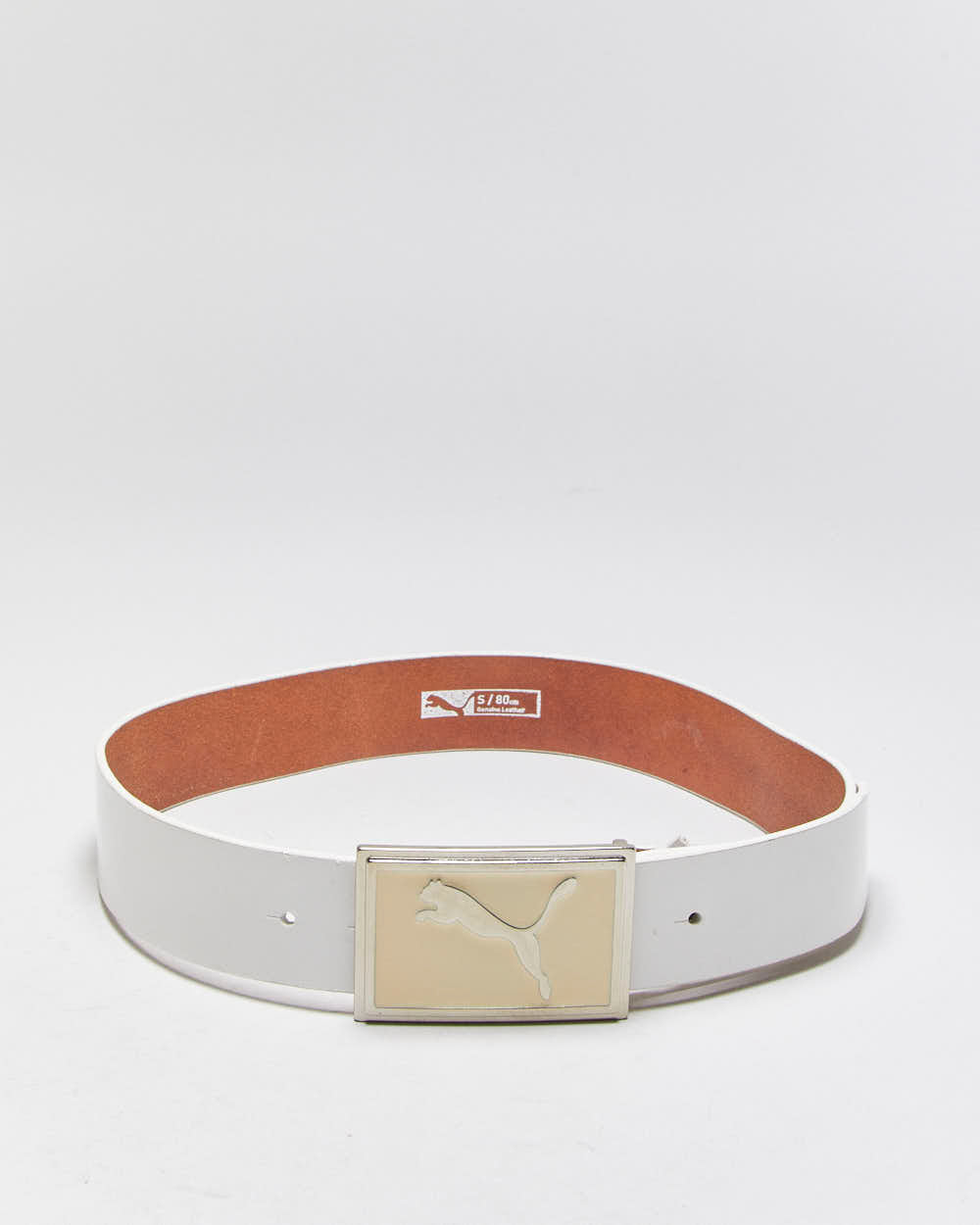 Vintage Y2K 00s Puma White Patent Leather Cream Buckle Belt - W29-W34