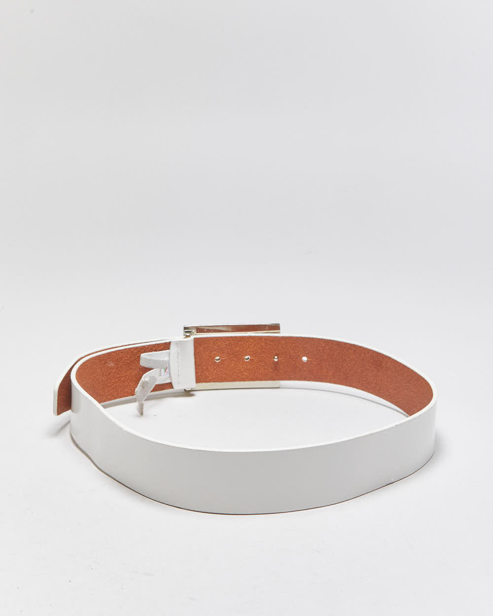 Vintage Y2K 00s Puma White Patent Leather Cream Buckle Belt - W29-W34