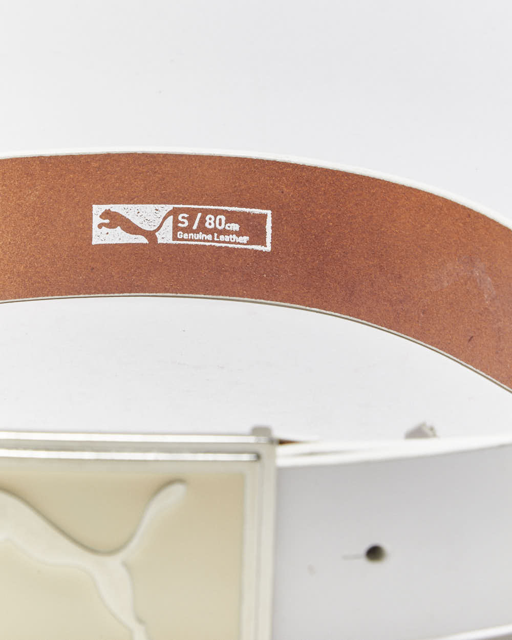 Vintage Y2K 00s Puma White Patent Leather Cream Buckle Belt - W29-W34