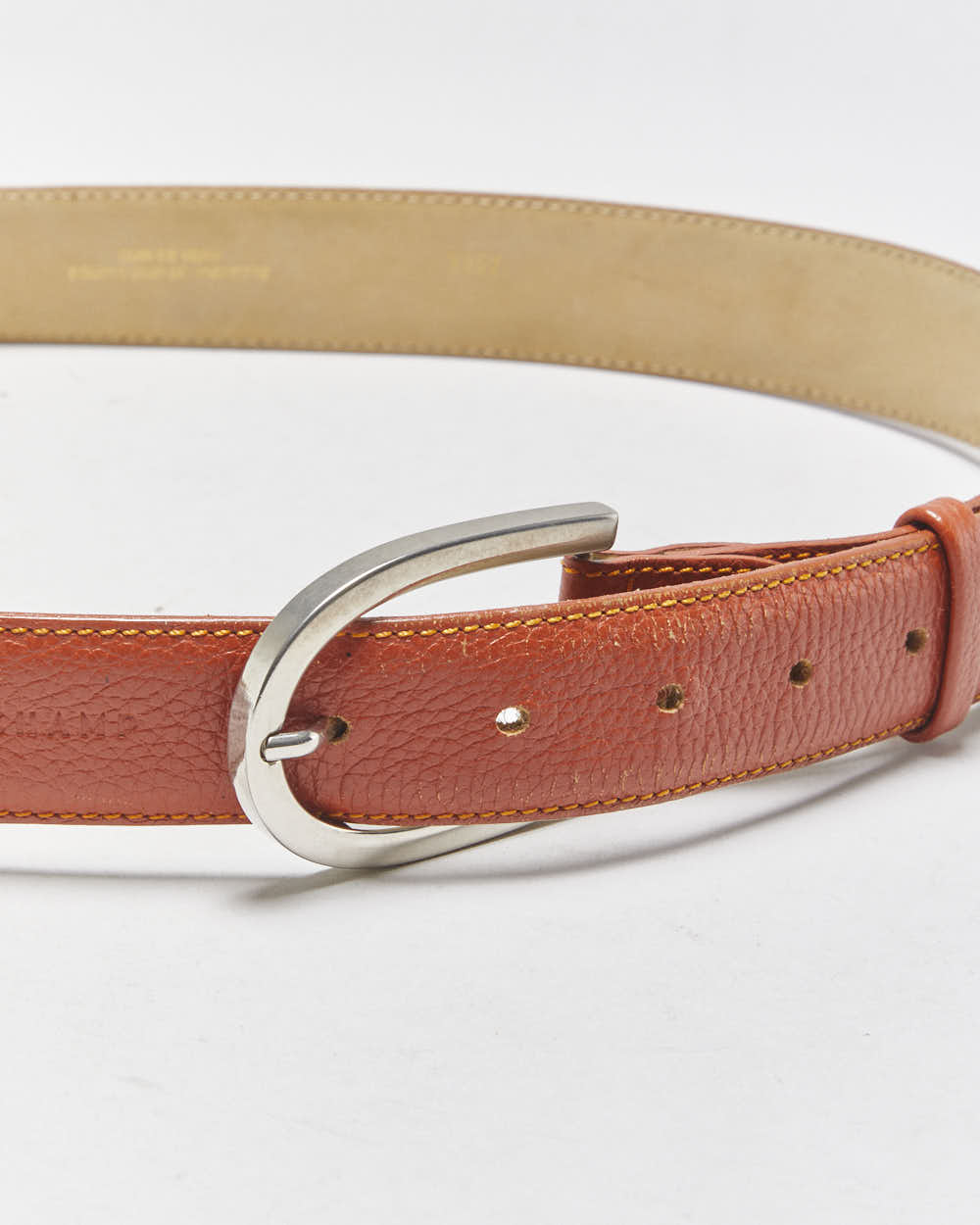 Vintage Longchamp Grained Saddle Tan Leather Oval Buckle Belt - W33-W36