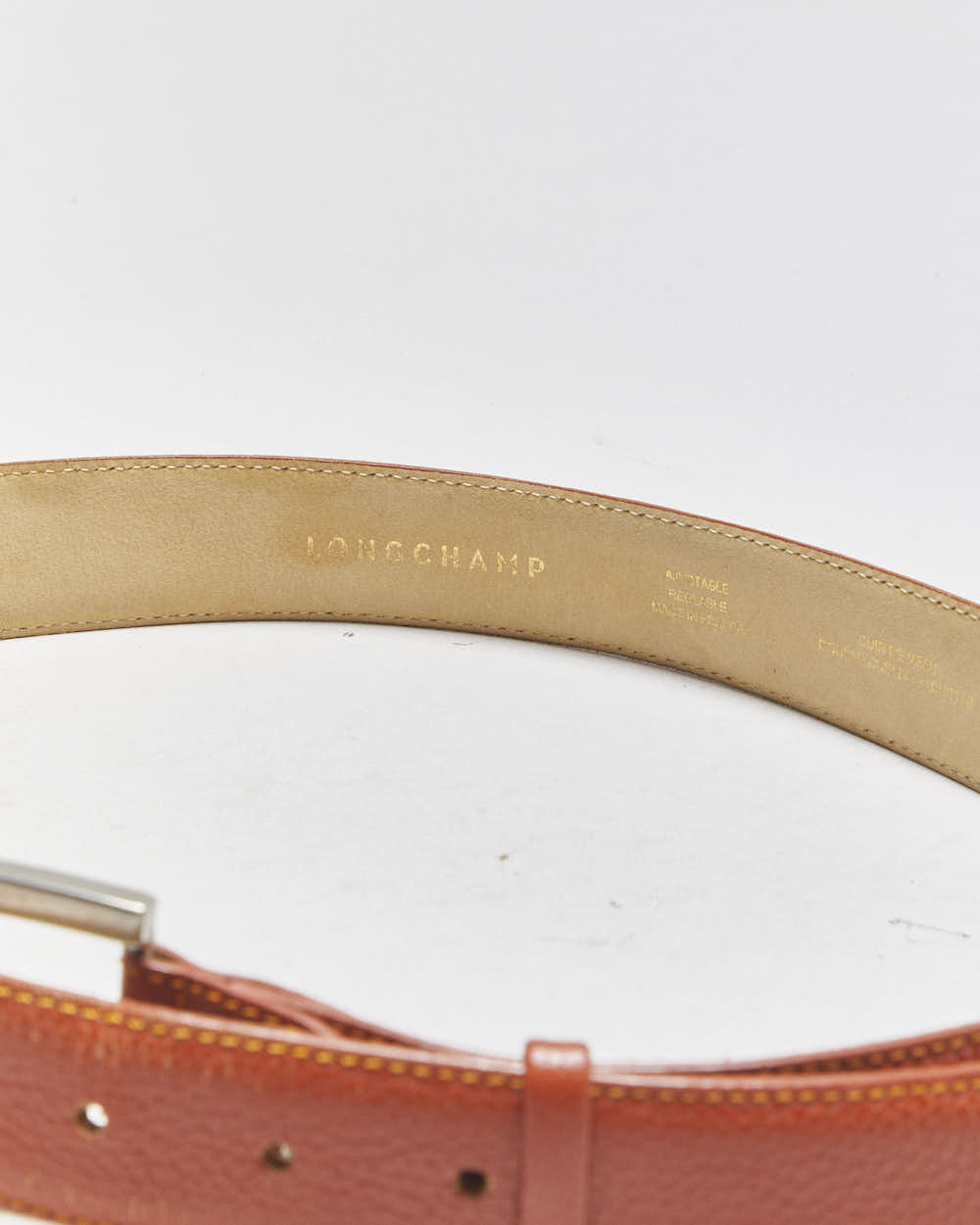 Vintage Longchamp Grained Saddle Tan Leather Oval Buckle Belt - W33-W36