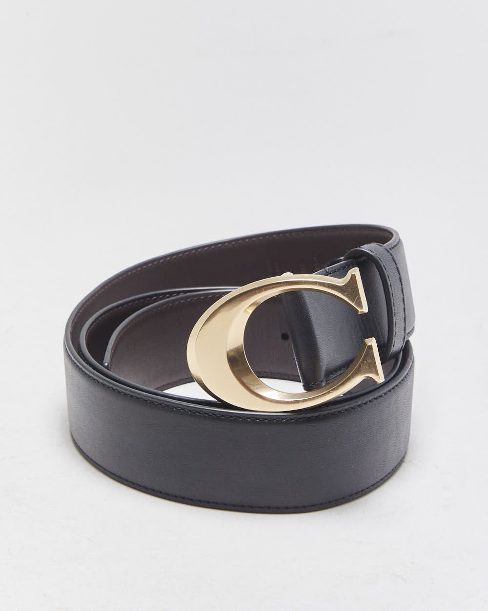 Coach Black Leather Signature C Buckle Belt - W36-W40