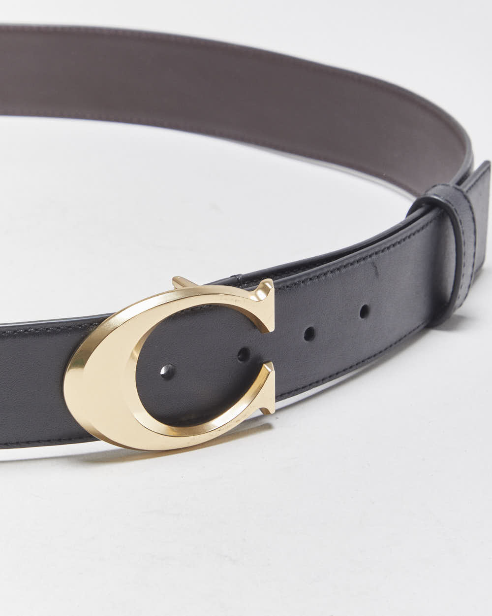Coach Black Leather Signature C Buckle Belt - W36-W40
