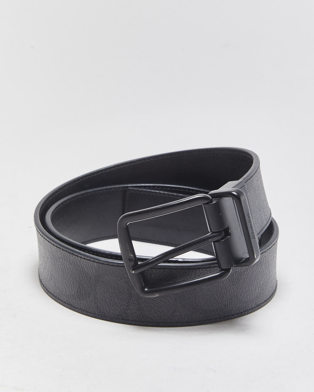 Coach Black Grey Canvas Leather Signature C Monogram Reversible Matte Buckle Belt - W36-W40