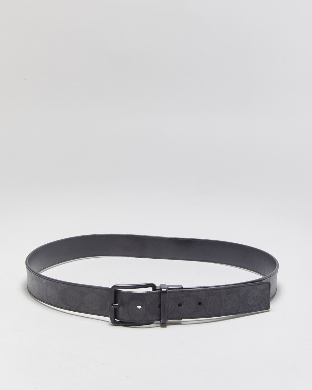Coach Black Grey Canvas Leather Signature C Monogram Reversible Matte Buckle Belt - W36-W40