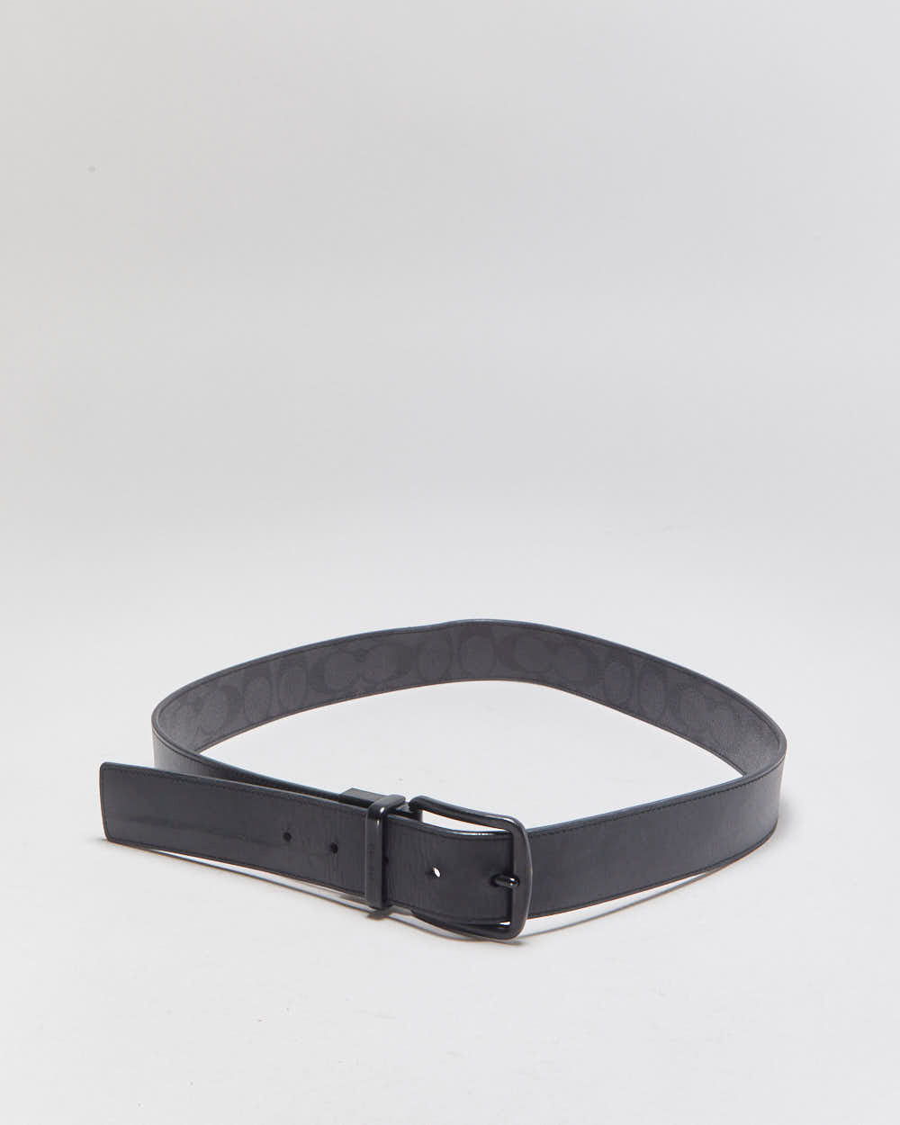 Coach Black Grey Canvas Leather Signature C Monogram Reversible Matte Buckle Belt - W36-W40