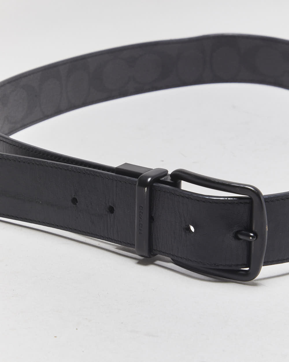 Coach Black Grey Canvas Leather Signature C Monogram Reversible Matte Buckle Belt - W36-W40