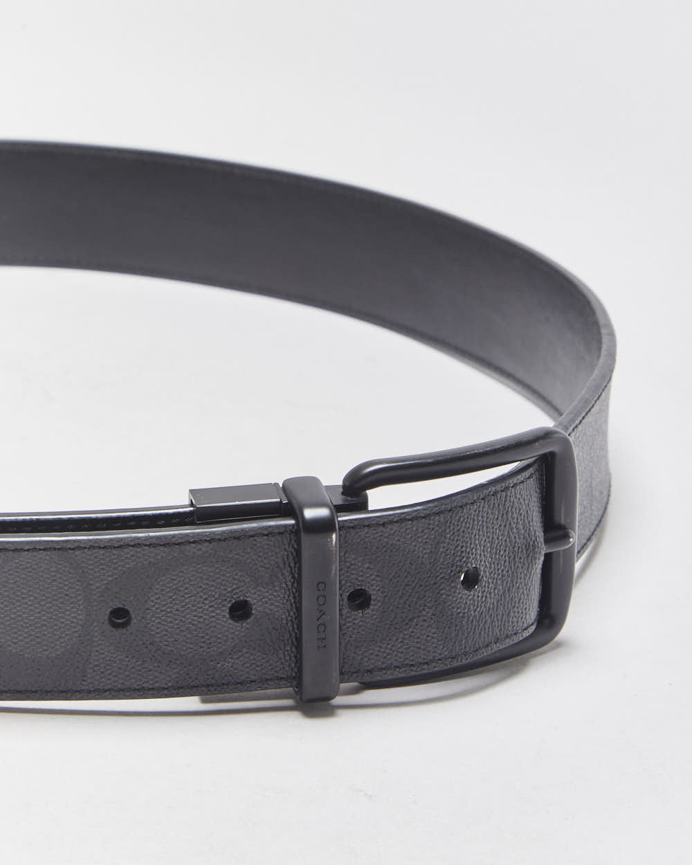 Coach Black Grey Canvas Leather Signature C Monogram Reversible Matte Buckle Belt - W36-W40