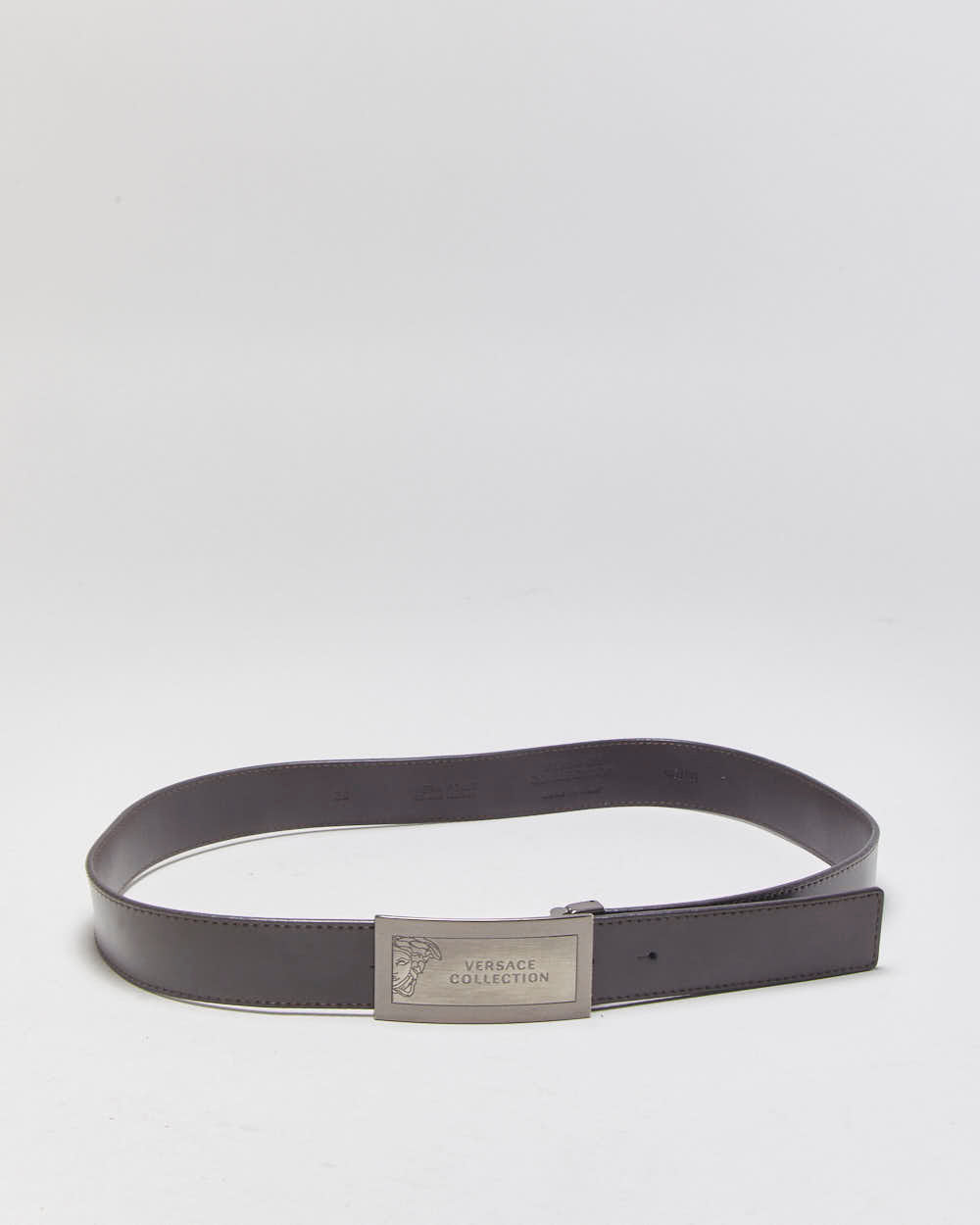 Versace Collection Mocha Brown Leather Medusa Plaque Buckle Belt - W35-W39