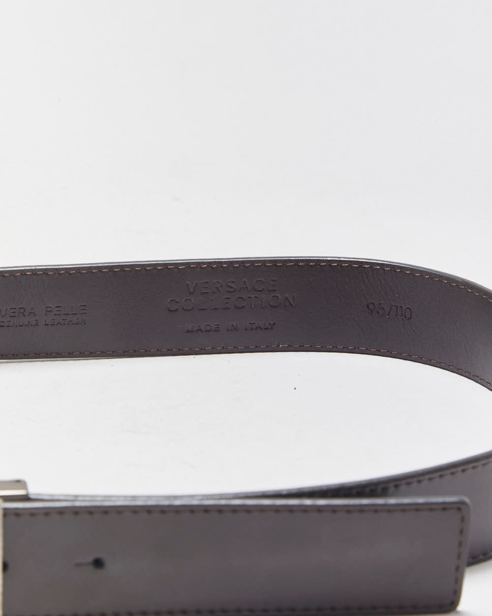 Versace Collection Mocha Brown Leather Medusa Plaque Buckle Belt - W35-W39