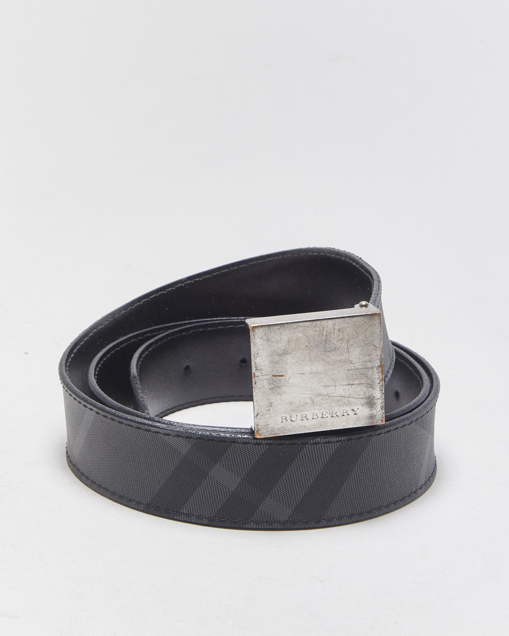 Vintage Burberry Nova Check Canvas Leather Square Plaque Buckle Belt - W32-W40