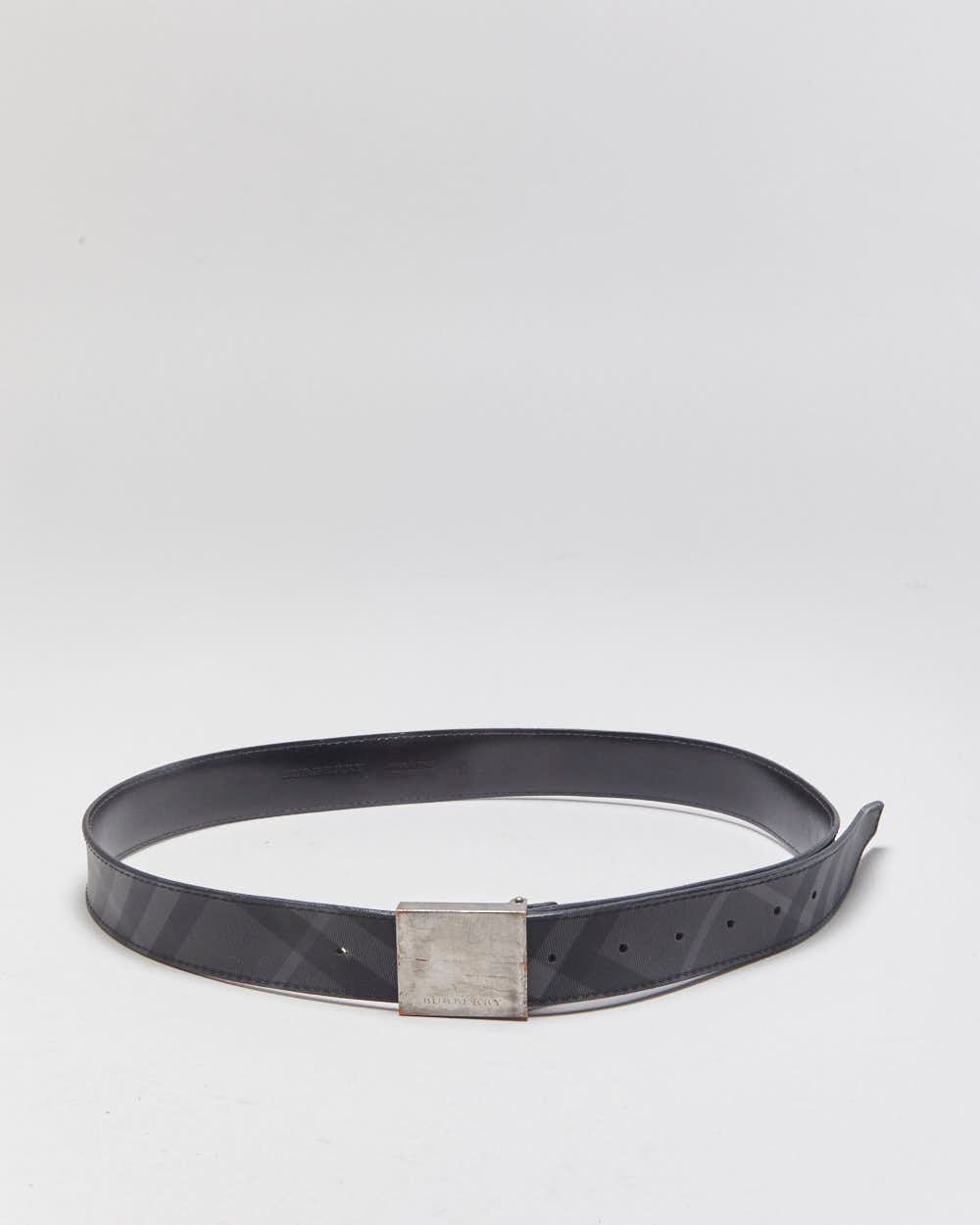 Vintage Burberry Nova Check Canvas Leather Square Plaque Buckle Belt - W32-W40