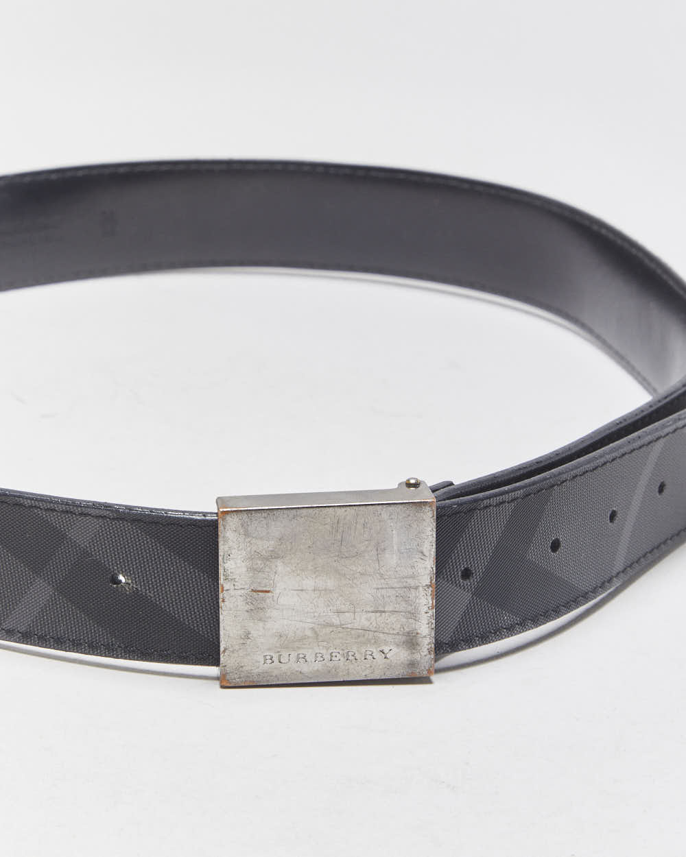 Vintage Burberry Nova Check Canvas Leather Square Plaque Buckle Belt - W32-W40